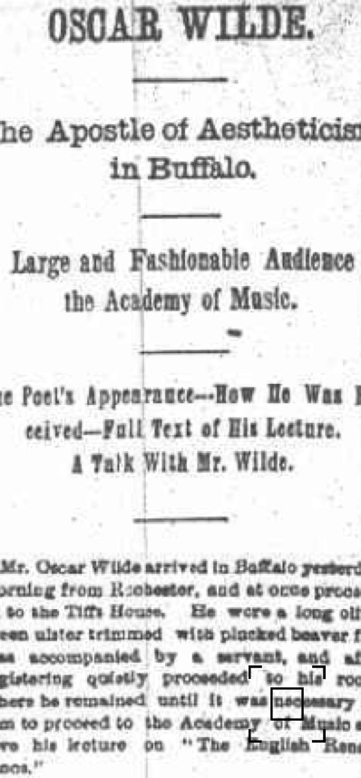 Newspaper report Buffalo Courier, February 9th, 1882. Oscar Wilde lecture